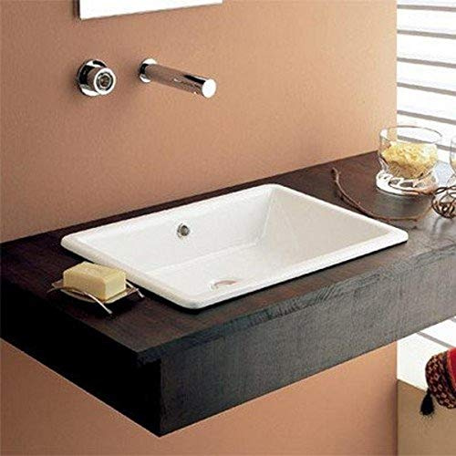 Scarabeo 8032-No Hole Gaia Rectangular Ceramic Self Rimming/Vessel Sink, White