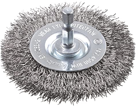 kwb 6098-30 Scheiben-Bürste, grob, Edelstahl-Draht, Ø 75 mm für Metall und Stein, Drahtbürste für Bohr-Maschine inkl. E6.3 Sechskant-Schaft, zum Entrosten, Entzundern, Aufrauen und Reinigen