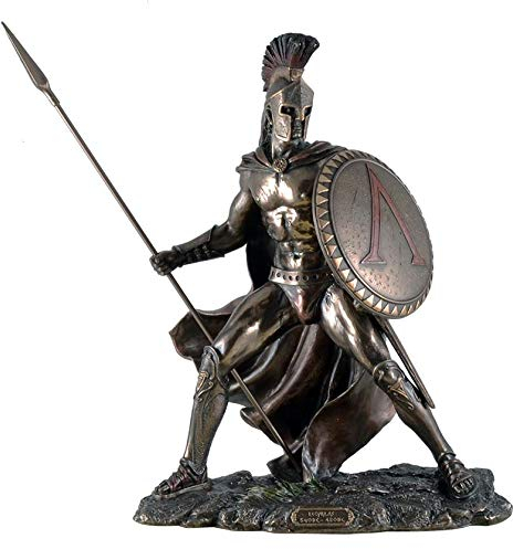 Veronese Leonidas mit Schild und Speer Figur Feldherr Spartaner bronziert