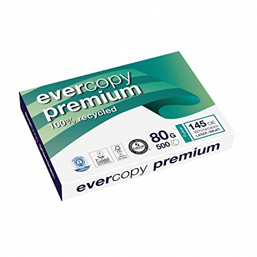 Clairefontaine 1904C - Ries Druckerpapier / Kopierpapier Evercopy Premium, Recycling Papier, DIN A3, 80g, 500 Blatt, Weiß, 1 Ries