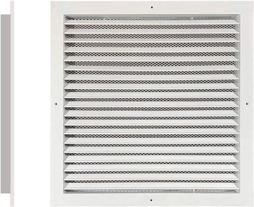 AirTech-UK Aluminum Return Air Grille Fixed Louvre White Powder Coated with Steel Mesh (300 x 300 mm)
