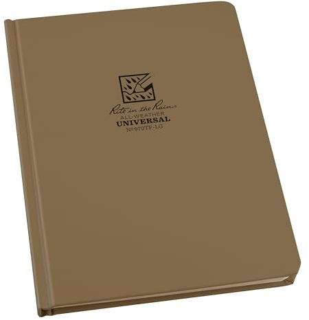 Rite in the Rain Weatherproof Hard Cover Notebook, 6.75 x 8.75, Tan Cover, Universal Pattern (No. 970TF-LG)