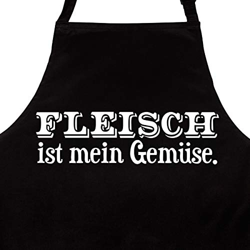 WANDKINGS Schürze Fleisch ist Mein Gemüse. - Grillschürze - Küchenschürze - Kochschürze - Latzschürze mit verstellbarem Nackenband