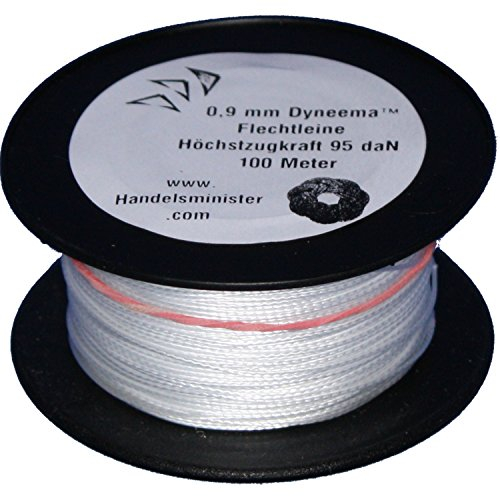 Dyneema Drachenschnur 95daN weiß 0,9mm sehr dehnungsarm geflochten Einleiner Lenkdrachen, Länge: 100m, Durchmesser: 0.9mm, Bruchlast: 95daN