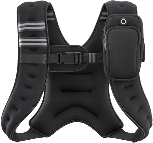 ZELUS Weighted Vest, 6lb/8lb/12lb/16lb/20lb/25lb/30lb Weight Vest with Reflective Stripe for Workout, Strength Training, Running, Fitness, Muscle Building, Weight Loss, Weightlifting, Black(12 lb)