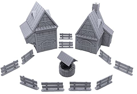 EnderToys Village Bundle, Terrain Scenery for Tabletop 28mm Miniatures Wargame, 3D Printed and Paintable