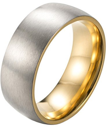 PAURO Herren Titan Stahl Matt Gebürstet Finish 8mm Ehering Dome Ring Gold Größe 60