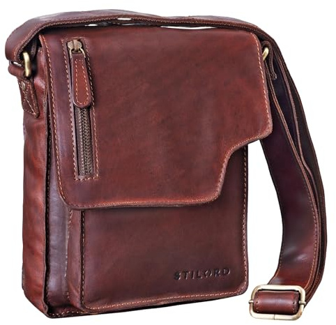 STILORD Pete Umhängetasche Leder klein Männer Schultertasche Vintage Messenger Bag Herren 8,4 Zoll Tablettasche echtes Leder Farbe:Cognac - Dunkelbraun