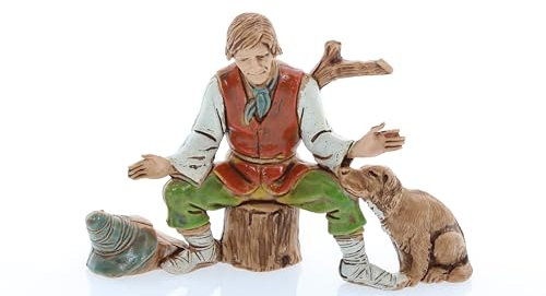 Moranduzzo Sitzender Hirte mit Hund für Krippe 10 cm Maßstab 1:20 - Unzerstörbare Krippenfiguren - Stil 700', Handbemalt, Offizielles Produkt, Hergestellt in Italien, Bildhauer M. Landi