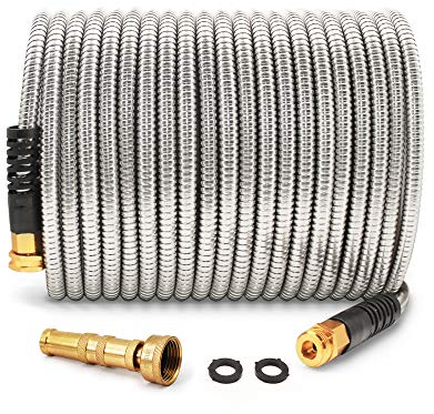 Cesun Ultra-langlebiger 15,2 m Metall-Gartenschlauch – 304 Edelstahl, flexibel & knickfrei, UV-beständig, Allwetter, inklusive Hochdruck-Messingdüse, ideal für Zuhause & Außenbereich
