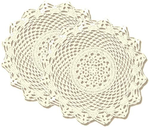 gracebuy Untersetzer, rund, 100 % handgefertigt, gehäkelte Spitze, Beige, 2 Stück