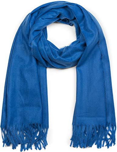 styleBREAKER Unisex Langer Schal einfarbig mit Fransen, Winter Stola Warm Unifarben, Weiches Tuch Viskose 01017104, Farbe:Blau