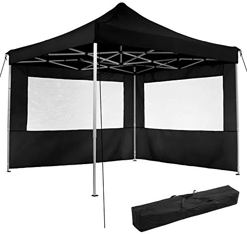 tectake® Carpa Plegable, Estructura Robusta, Impermeable, Cenador con Ventanas, Pergolas de Jardin, Toldo Camping, Playa, Exterior, Carpas Impermeables, Cenadores para Jardin - 3x3 m Negro