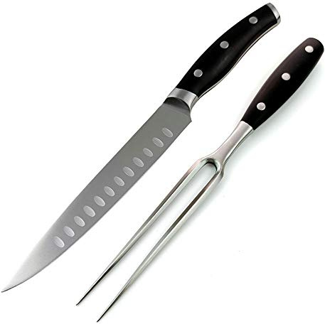 Carving Knife and Fork Set - with 8 Carving Knife &8 Straight Metal Fork Triple-Rivet German Steel Forged Kitchen Carving Set, Professional Meat Carving Knife Gourmet BBQ Tool Set