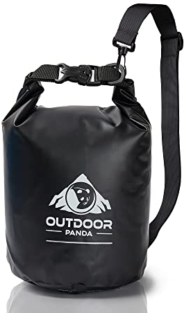 Outdoor Panda Dry Bag | wasserdichter Seesack für Kajak, Kanu, Boot, Strand, Angeln, Rafting, Surfen, Fahrrad, Wandern, Outdoor, Camping | Schwarz | 5L