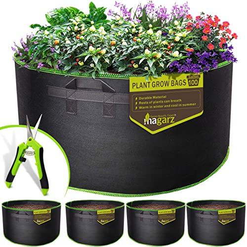 magarz 4-Pack 100 Gallon Fabric Flower Pots Garden Felt Grow Bags with Handle (Black)