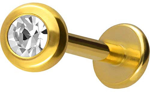 PIERCINGLINE Titan Labret Stecker Gewinde KRISTALL kristallklar Goldfarben 3 x 1,2 x 6 mm Piercing Ohr Lippe Nase