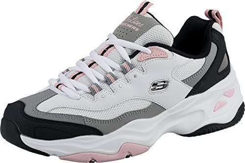 Skechers D'lites 4.0 Fresh Diva, Sneaker Donna, White Leather Mesh Black Pink Trim, 35 EU