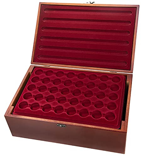 MC.Sammler - Mallette numismatique en bois - Avec 10 plateaux pour capsules de 400 pièces de 2 euros ayant jusqu'à 31 mm (mallette sans capsules de monnaie)