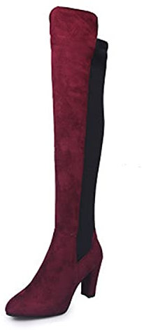 ZHENGRUI Stivali alti alla coscia, sopra il ginocchio, stivali sexy alla coscia alti stivali lunghi alla moda sexy in finta pelle scamosciata con punta a punta, scarpe calde, rosso-36