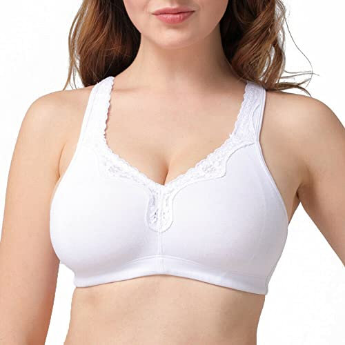 Ayigedu UK Women's Plus Size Bra Full Coverage Non-Wired Non-Padded Minimizer Bra 44-E White