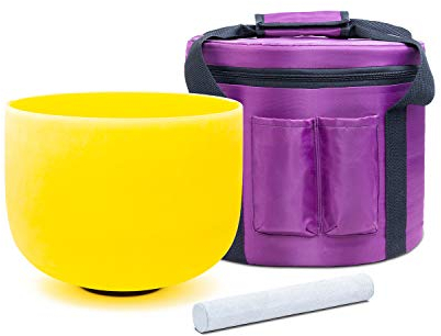 KVKA 432 Hz 10 Inch Crystal Singing Bowl Chakra for Yoga Sound Healing (Yellow, E Note)