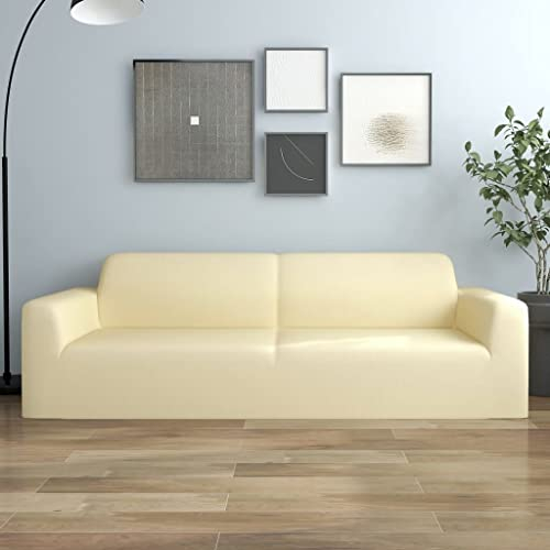 vidaXL Stretch Sofahusse 3-Sitzer Wiederverwendbar Sofabezug Sofa Abdeckung Überwürfe Universal Stretchhusse Sofaschoner Creme Polyester-Jersey