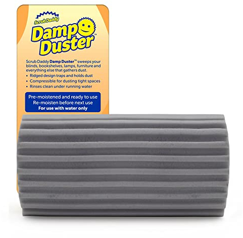 Scrub Daddy Damp Duster, Multipurpose Dusters for Cleaning - Wooden & Venetian Blind Cleaner Tool, Ridged Wet Dust Sponge for Skirting Board, Radiator, Blinds & Mirrors, Home Cleaning Products, Grey