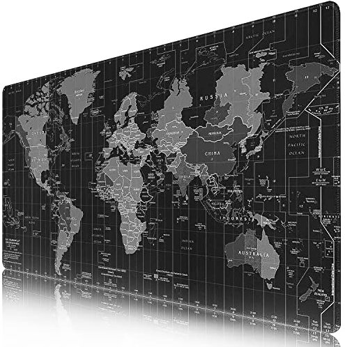 Grand tapis de souris avec base antidérapante - Tapis de souris XXL pour le travail, les jeux, le bureau, la maison - Carte du monde (90 x 40 cm)