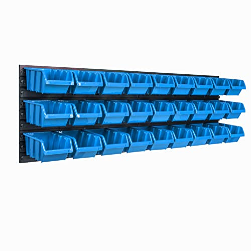 Lagersystem Wandregal 1152 x 390 mm | 27 stck. Box | Stapelboxen Schüttenregal Sichtlagerkästen | Extra Starke Wandplatten | Regal Erweiterbar | Werkstattregal Lagerregal Werkstattwandregal Steckregal