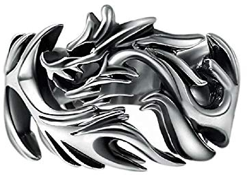 BlackAmazement Ring Drache Dragon Größenverstellbar uni Größe Biker Silber Herren (uni)