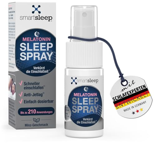 smartsleep® Melatonina Sleep Spray – Spray para dormir con melatonina y extracto de flor de la pasión – Spray bucal para la noche – Sabor a menta – Fabricado en Alemania – Hasta 210 aplicaciones