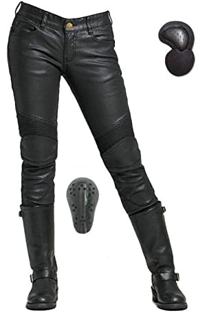 YIJOY Damen Motorradhose, Jeans Stretch Wind Und wasserdichte Beschichtung, Mit Abnehmbaren Knieschützern, Hüftschützern, Motorradschutzhose, Moped Scooter Regen Bikerhose (Black,XXS)