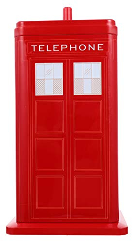 DOITOOL Christmas Telephone Booth Shaped Cookie Tin - Holiday Candy Container - Empty Metal Biscuit Baking Box With Lid for Xmas Party - Red