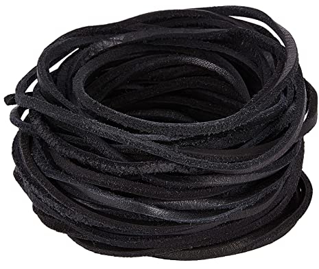 GORGECRAFT 11Yds 3mm Black Flat Genuine Leather Cord Natural Leather String Lace Strips Full Grain Cowhide Braiding String Roll for Jewelry Making DIY Craft Braided Bracelets Belts Keychains