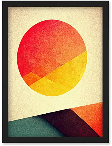Wee Blue Coo Minimal Sunset Retro Sun Planet Gradient Colour Orange Yellow Peach Planet Artwork Framed Wall Art Print A4