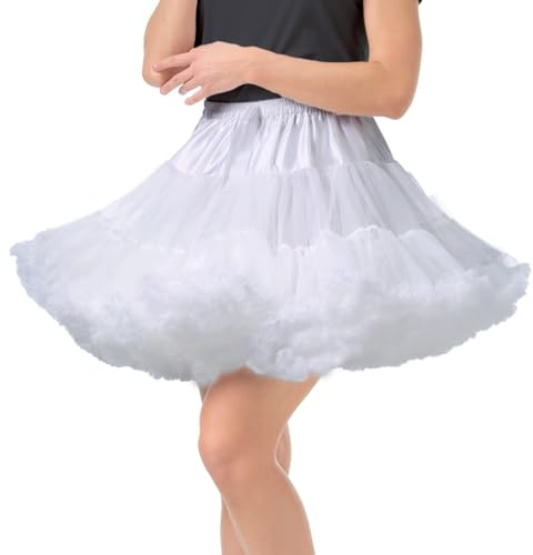 *daisysboutique* Women's Fluffy Underskirt Petticoat 3 Layer Elastic Skirts Slip Vintage Tutu Tulle Crinoline Rockabilly (One Size, White)