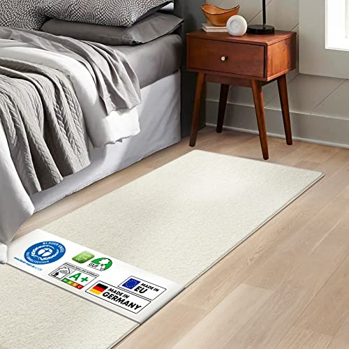 KARAT Bettvorleger Barcelona - Shaggy Bettumrandung - Teppich Läufer für Schlafzimmer Wohnzimmer - Flauschiger Teppichläufer (80 x 160 cm, Creme)