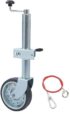KATSU Jockey Wheel 48mm with 8 Solid Rubber Tyre 500kg Loading Capacity with Clamp and 1M Stainless Steel Cable Heavy Duty Car Trailer Caravan Galvanized Steel Top Wind Jockey Wheel