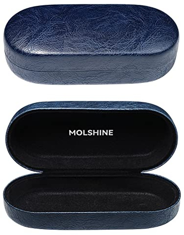 molshine Hartschalen-Sonnenbrillenetui, Brillenbox aus PU-Leder, klassischer großer Brillenhalter für Damen und Herren (Dunkelblau)
