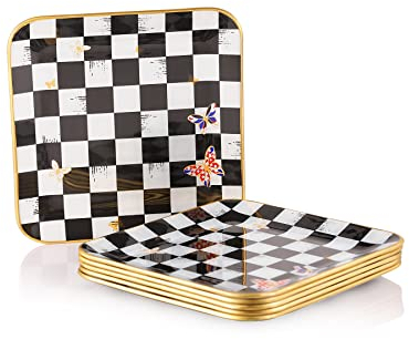 GURCUGLASS Glass Plate Set 7,8 Inch - Square Salad, Dessert, Appetizer Plates - Set of 6, Suitable for Snacks, Home, Party, Restaurant (Checkered)