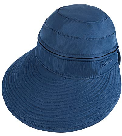 ITODA Femme Casquette Grande Visière Anti-Soleil en Coton Chapeau de Soleil Pliable Contre UPF 50+ Casquette Haut Vide Queue de Cheval Pare-Soleil Capeline d'été Large Bord Chapeau de Plage Voyage