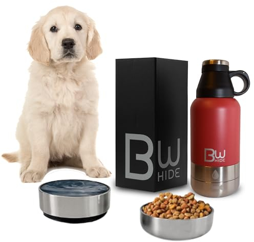 BWOTTLE ONE borraccia cane portatile | Kit borraccia per cani portatile con due contenitori svitabili + tappo | Abbeveratoio per cani per montagna | Bottiglia per cani in viaggio 950ml acciaio inox