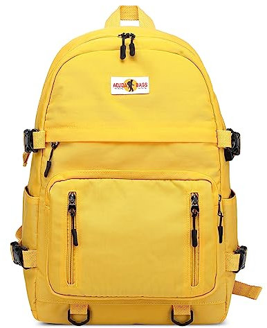 DORRISO Damen und Herren Rucksack Modern Schulrucksack für 14 Zoll Laptop mit USB Ladeanschluss Mehrere Taschen für Reisen Draussen Lässig Täglich Wasserdicht Nylon Studenten Rucksack Gelb