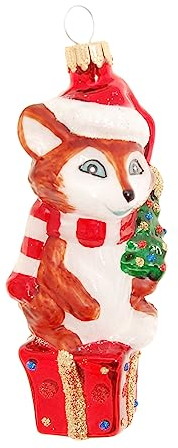 Krebs Glas Lauscha - Christbaumschmuck/Weihnachtsbaumanhänger aus Glas - Motiv: Fuchs mit Weihnachtsmütze - Größe: 9 cm