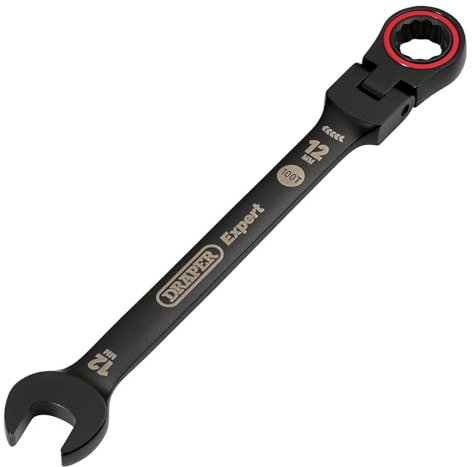 Draper 03918 Expert HI-TORQ Metric Flexible Head Ratchet Combination Spanner, 12mm, Black
