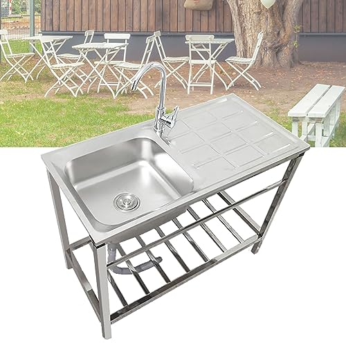 Fregadero Portatil Independiente Con Banco De Trabajo Fregaderos De Cocina Restaurante Camping Parrilla Exterior Jardin Con Un Grifo De Agua Fría Pila Lavadero Para Restaurante Lavandería Bar ( Size :