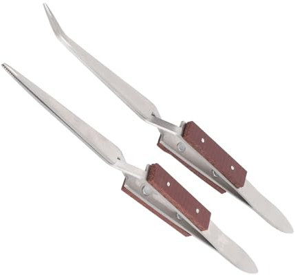 Set di 2 Pinzette per Saldatura, Pinzette di Bloccaggio Dritte e Piegate in Acciaio Inossidabile con Manico in Legno per la Riparazione di Gioielli
