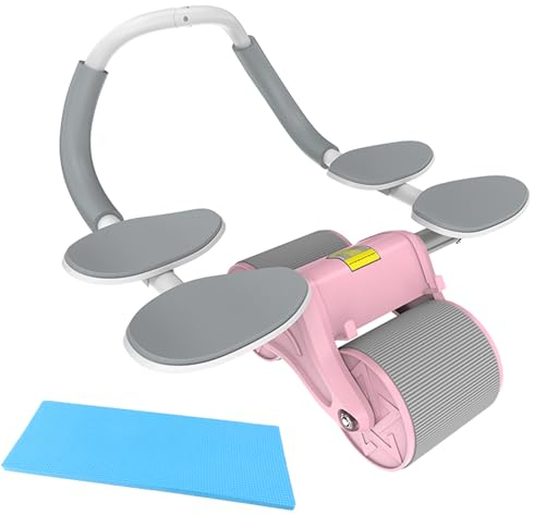Womamny Bauchroller Bauchmuskeltrainer, Automatisches Rebound Bauchrad, Ab Roller Wheel für Core Trainer, Doppelrädern Bauchtrainer mit 4 Ellenbogenstütze & Kniematte, Fitnessgeräte für Zuhause,Rosa