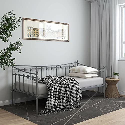 Festnight Schlafsofa Metallbett 90x200 cm Gästebett Bettgestell Grau Metall Einzelbett Schlafsofa Bettgestell Metallbett Tagesbett 90x200 Metall Tagesbett